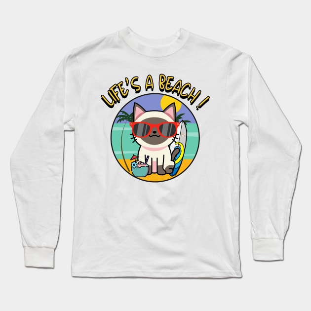 Cute siamese cat Goes to the beach Long Sleeve T-Shirt by Pet Station